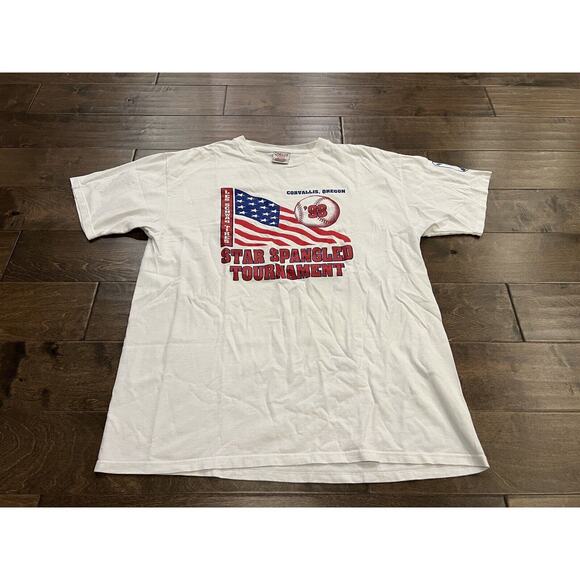 Vtg 90s Oneita Star Spangled Tournament Corvalis Oregon Baseball Tshirt Size XL - Picture 2 of 8